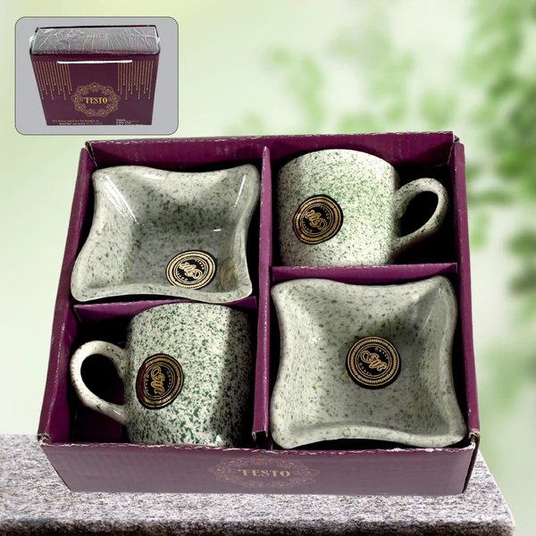 Ceramic Tea / cups / Mug Set Including Snacks / Serving Bowl Milk Cup, Coffee Cup, Tea Cup, Breakfast Cup, Drinking Mug or Outdoor for Household, Gift for Birthday, Wedding Party (4 Pcs set) 
