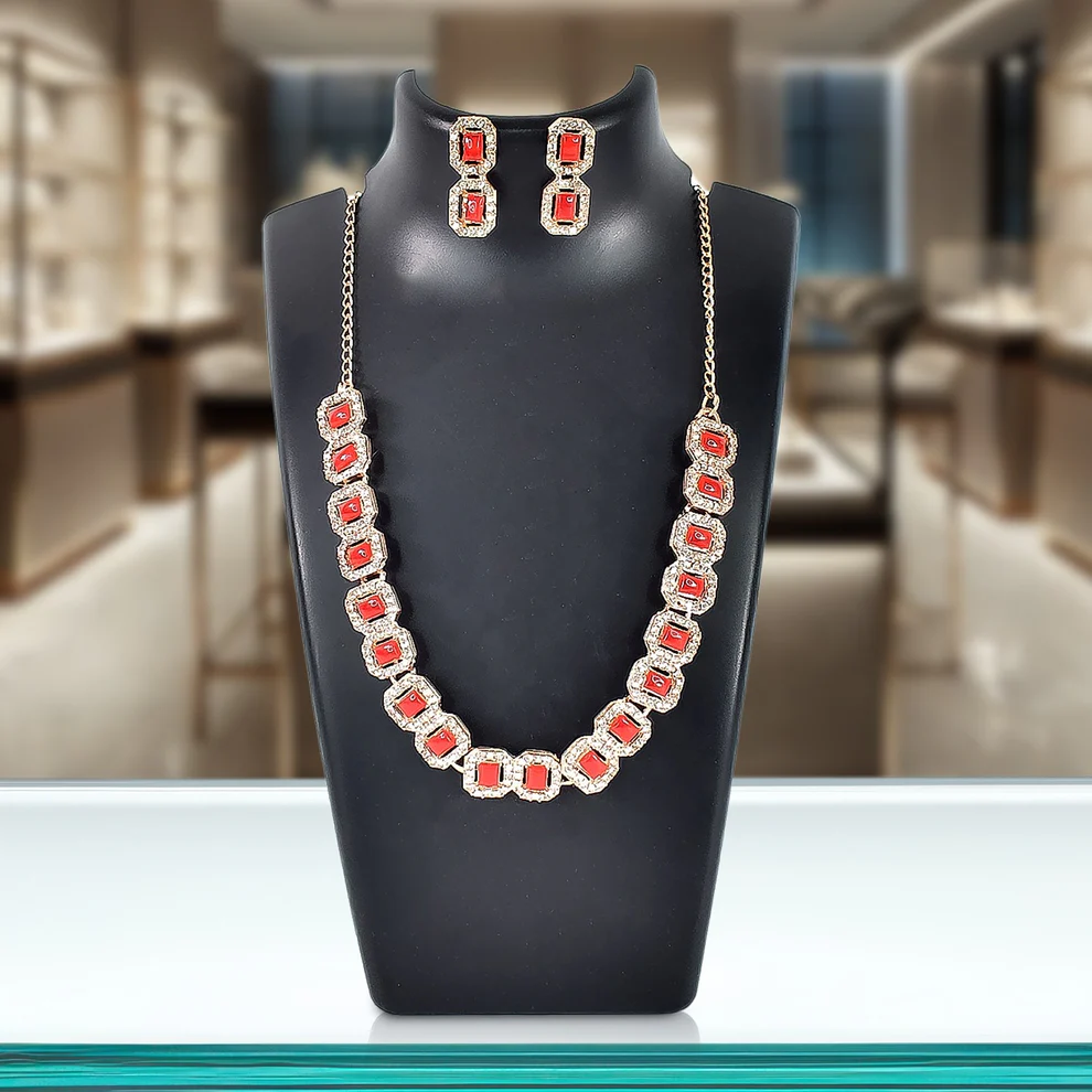 Red American Diamond Studded Jewellery 