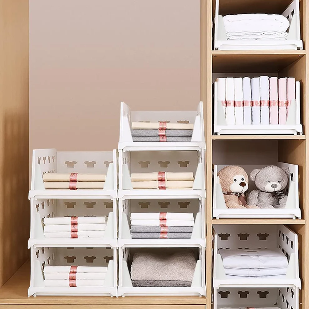 4 Layer Stackable Multifunctional Storage,for Clothes Foldable Drawer Shelf Basket Utility Cart Rack Storage Organizer Cart for Kitchen, Pantry Closet, Bedroom, Bathroom, Laundry