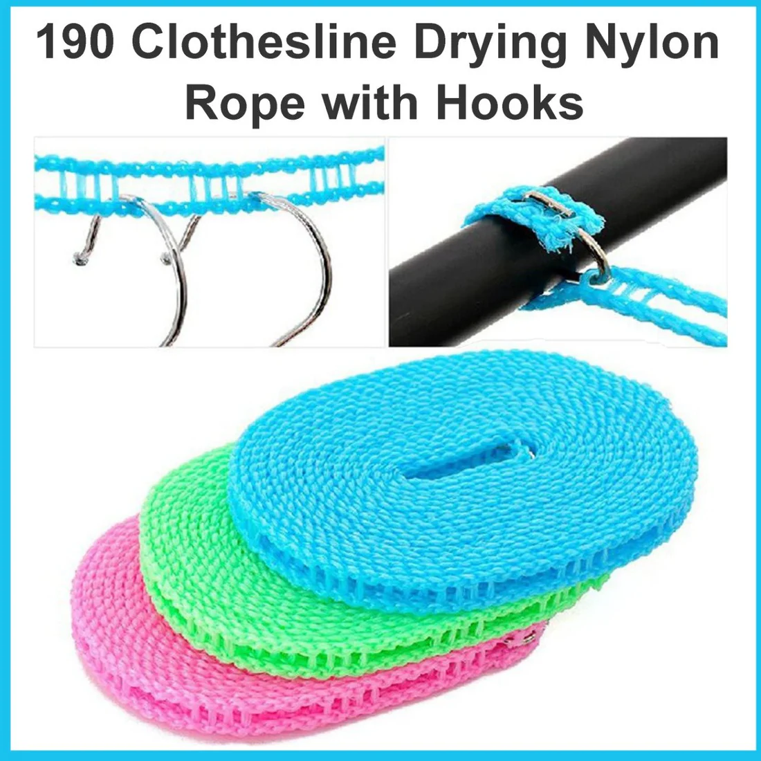 Clothesline Drying Nylon Rope with Hooks (quantity - 1)