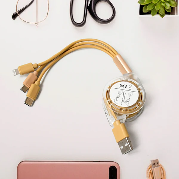 Retractable 3-in-1 Charger Cable for Phones & Android (1 Pc, Multi-USB)