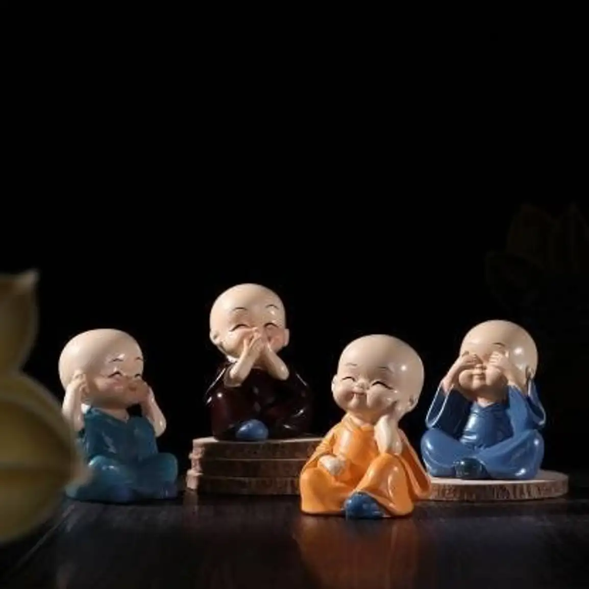 Cute 4 Buddha Monk Car Dashboard Showpiece