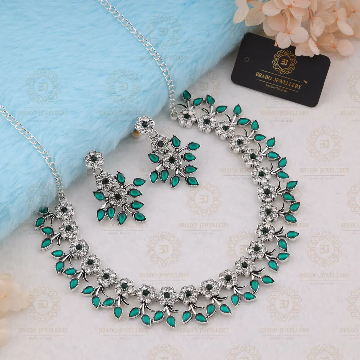 Brass Jewel Set (Green)