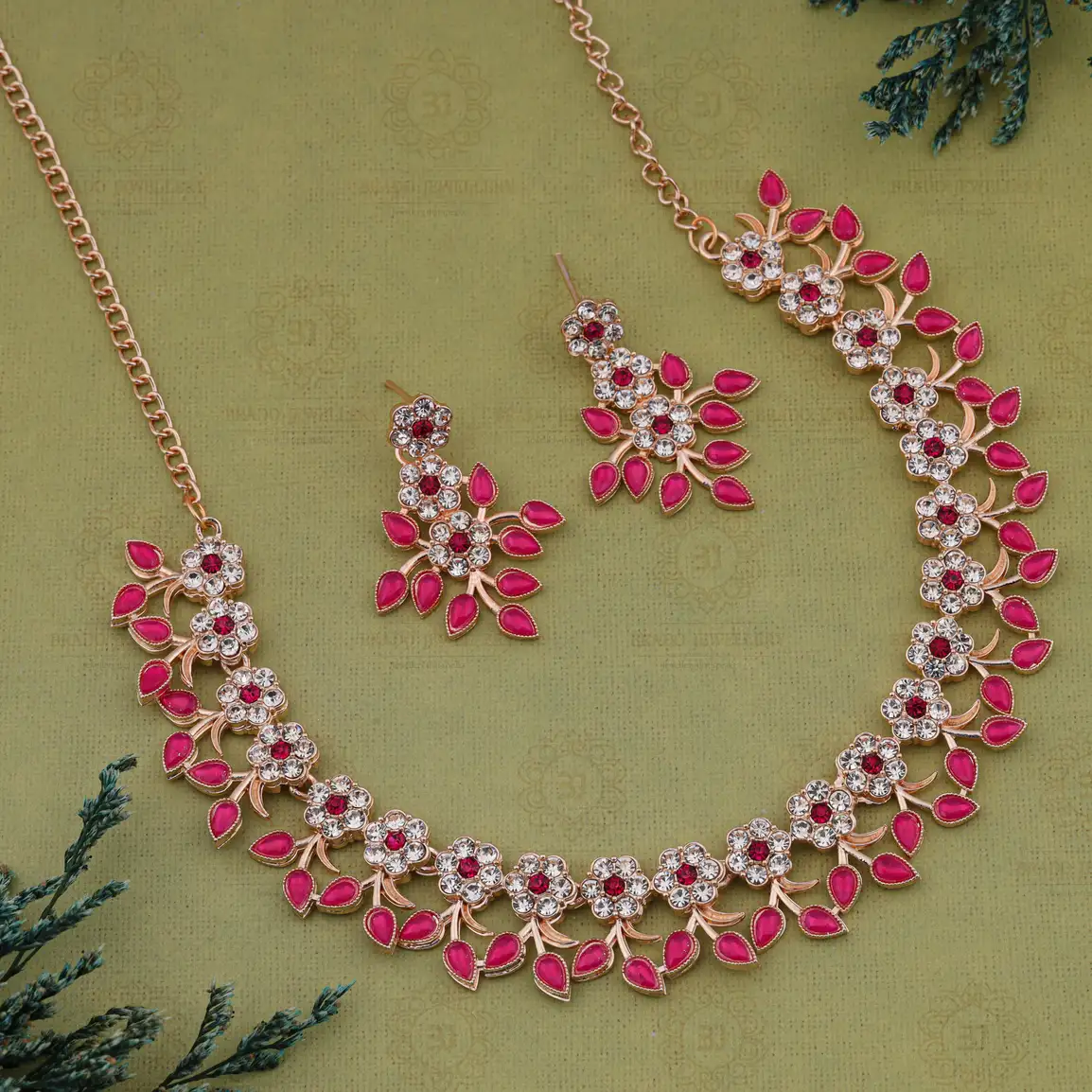 Brass Jewel Set (Pink)