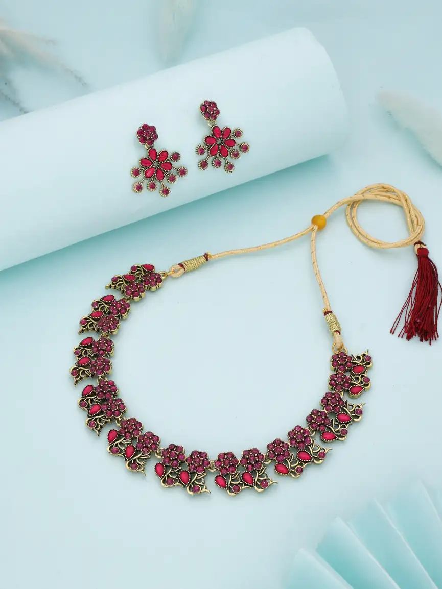 Brass Jewel Set (Gold, Pink)