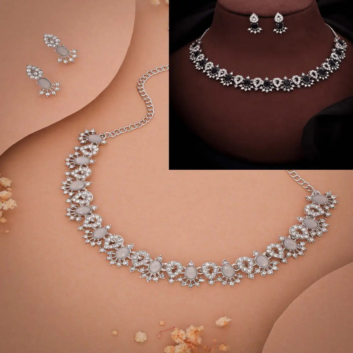 Brass Jewel Set (Black, Grey)