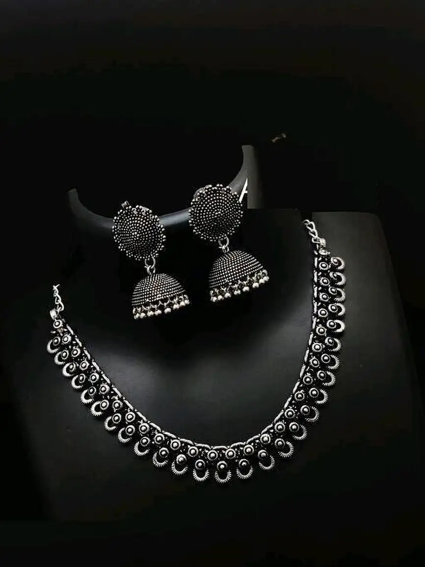 Oxidised Silver Jewel Set (Silver)