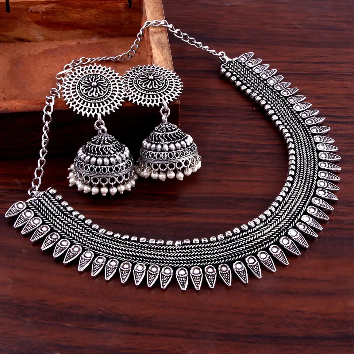 Oxidised Silver Jewel Set (Silver)