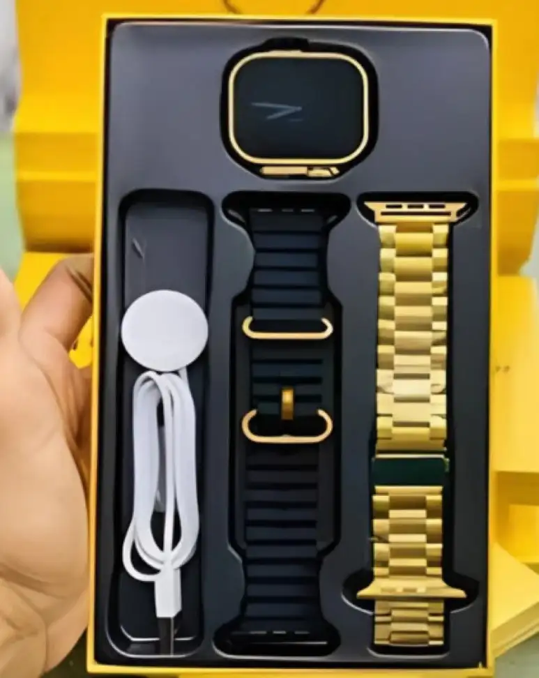PAPLAJ ENTERPRISES S9 Ultra Gold Edition - Sports Mode Golden SmartWatch for Businessman Smartwatch (Gold ,Black Strap, FREE SIZE)