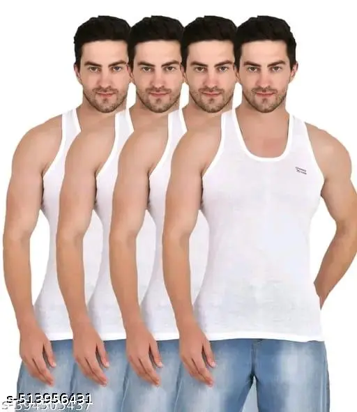 Men's Pack of 4 White Cotton Premium Vest