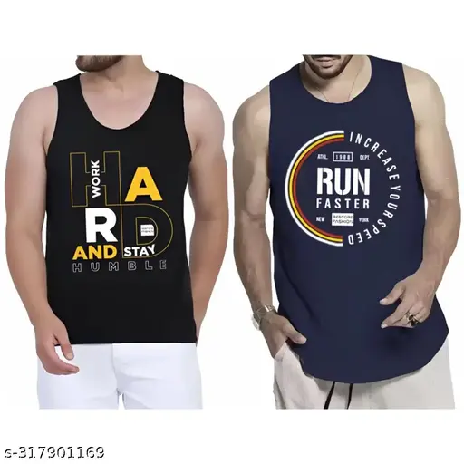Fastcolor Men's Printed Black Innerwear Vests