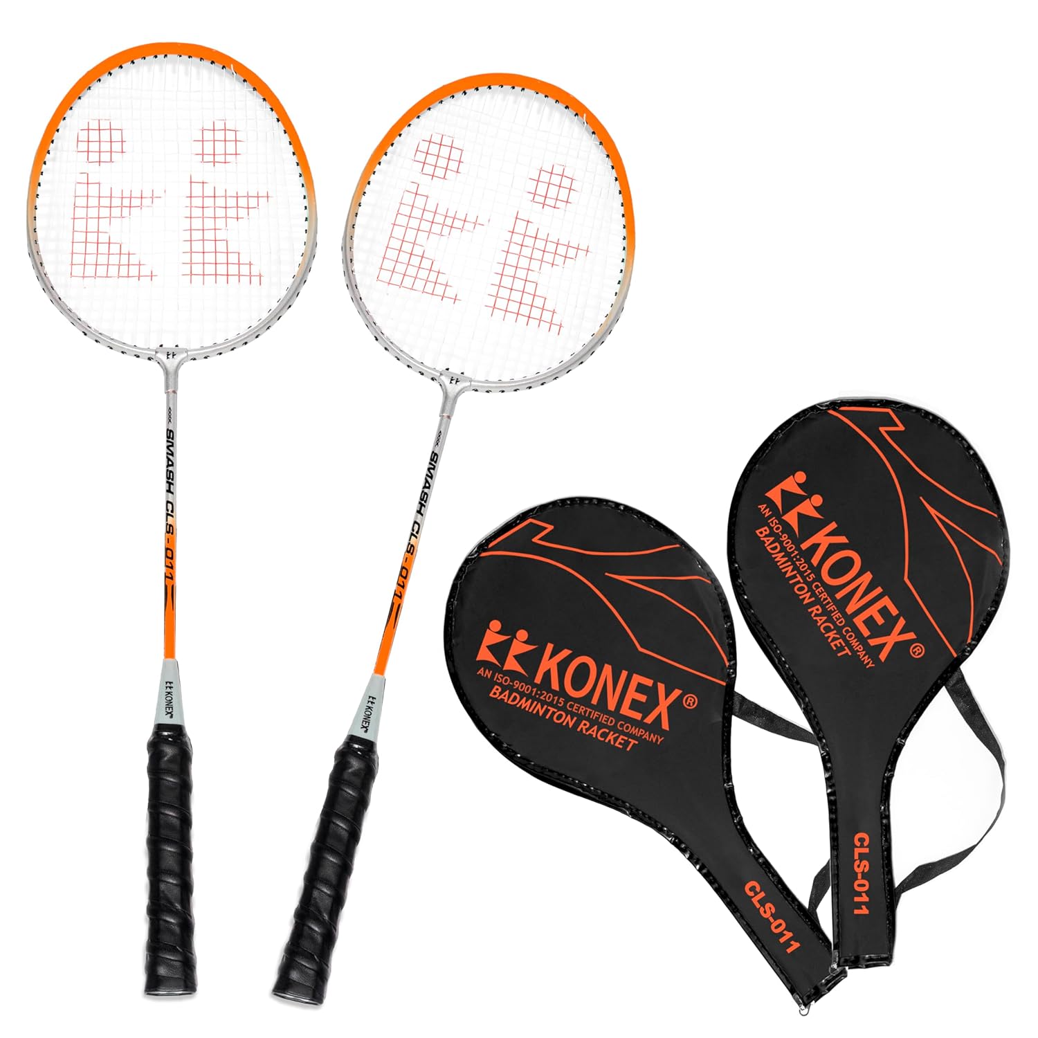 Konex Lightweight Aluminium Composite Badminton Racquet with Free Cover | for Beginner and Intermediate Players (Orange 3/4 Cover, Pack of 2)