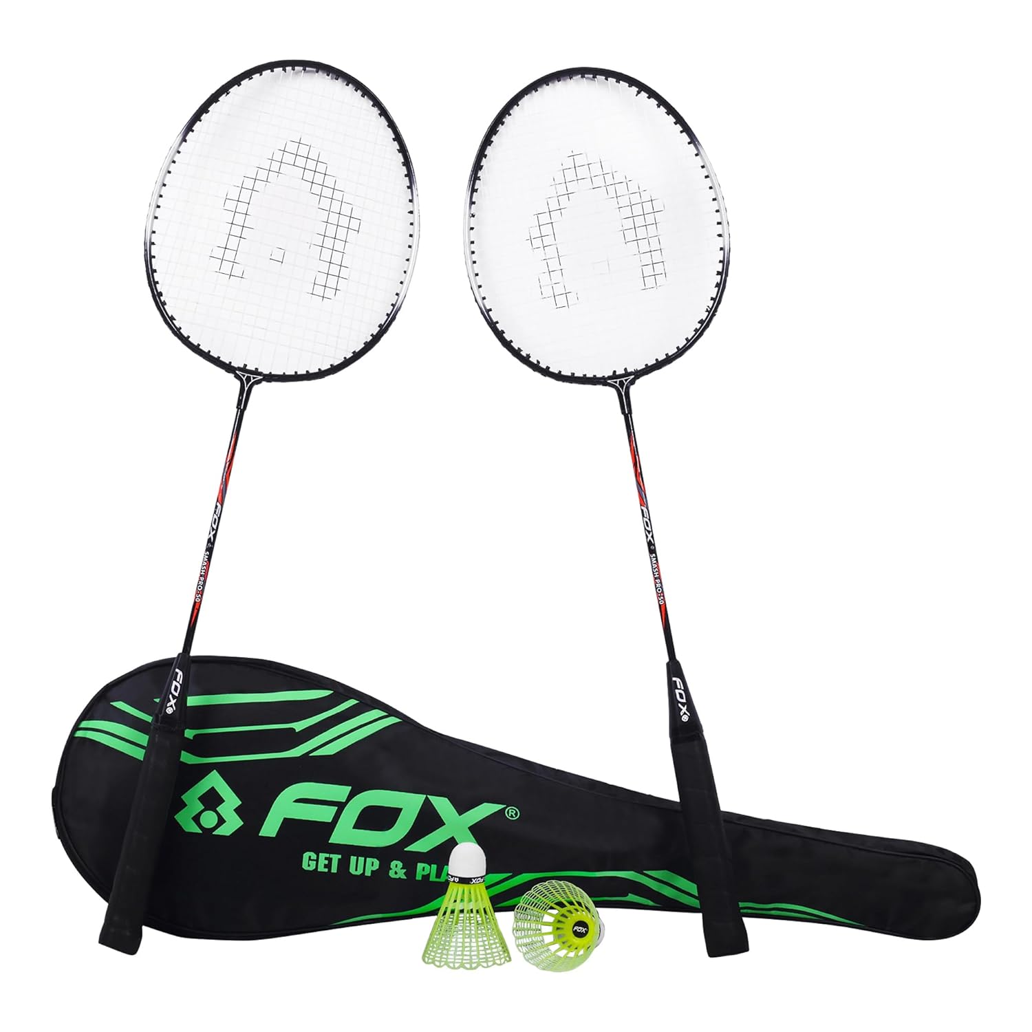 FOX Smash PRO 50 Badminton Combo (2 Racquets, 2 Shuttle, 1 Full Bag) | Badminton Shuttle Racket for Men Women | Badminton Kit with Bag, Lightweight for Beginner Recreational - RED