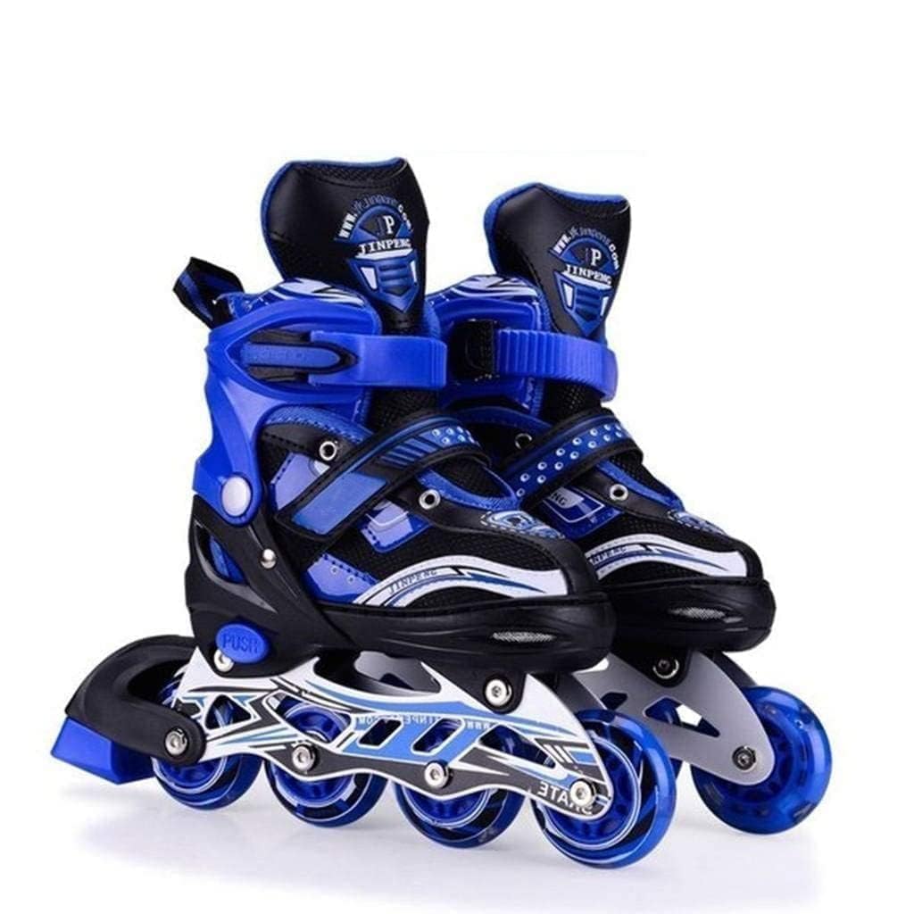 JINU Inline Skates, Adjustable Inline Roller Skates for Boys Kids & Girls,Skating Shoes for Kids 6-12 Outdoor Skating Shoes Roller Blades with Led Flash Lights Featuring Wheels for skatesBLUE