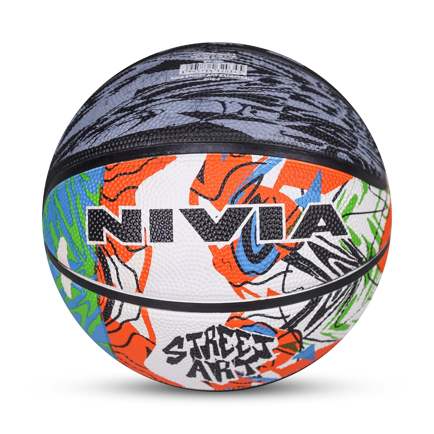 Nivia Street Art Basketball, As per Basic Standard, 8 Panels, Molded Durable Rubber Cover, Butyl Threadwounded Bladder, Made for Beginners, to Play on All Indoor & Outdoor Surfaces