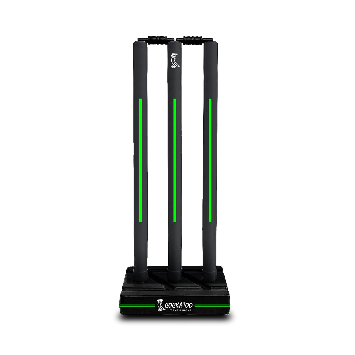 Cockatoo Premium Cricket Wicket Set l Heavy Duty Plastic l Fluorescent Green l Standard Size l 3 Stumps+2 Bails+1 Stand Set l Professional Quality for Cricket Ground, Match, and Tournament